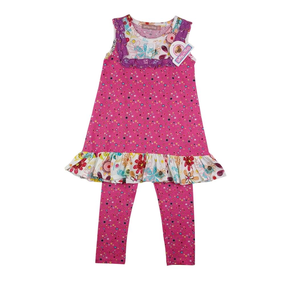 Jelly The Pug Girls Suzy Floral Polka Dot Knit Dress Legging Set Outfit Size 2T